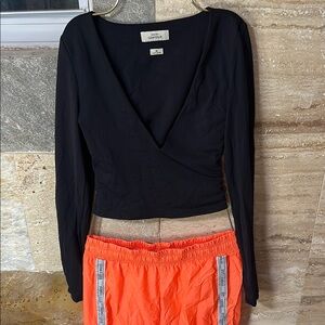 Black Women's Deep V neck with Colcci Orange Pants